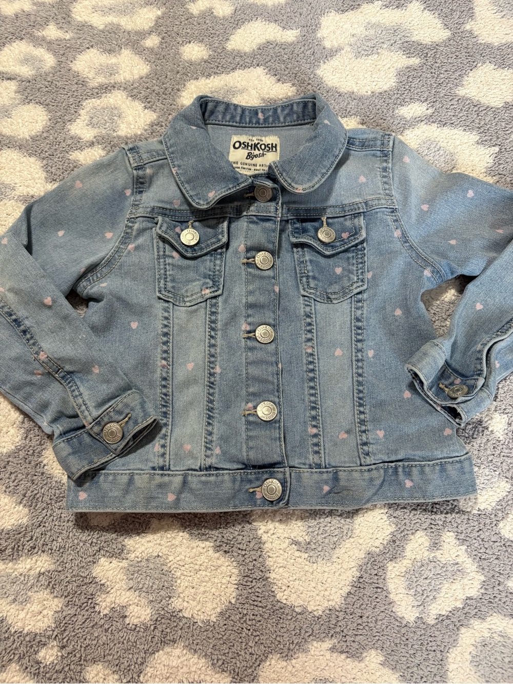 OshKosh B'gosh Light Blue Denim Jacket with Pink Heart Print Toddler Girl 4T